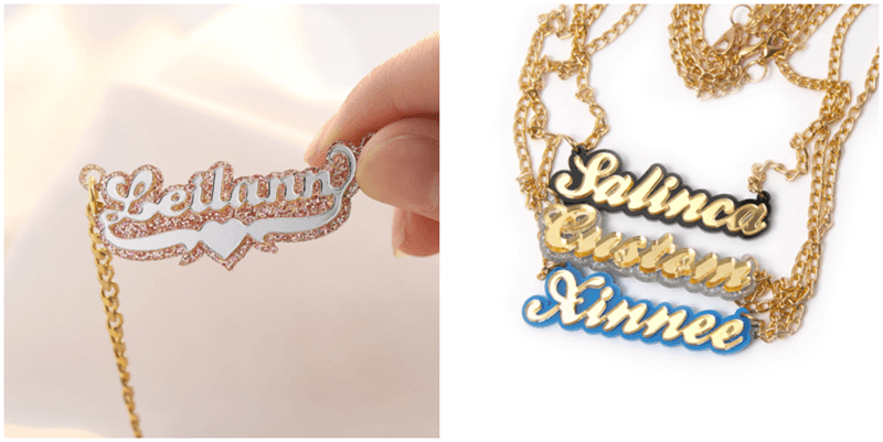 wholesale custom laser cutting acrylic jewelry bulk personalized acrylic necklace with name plates